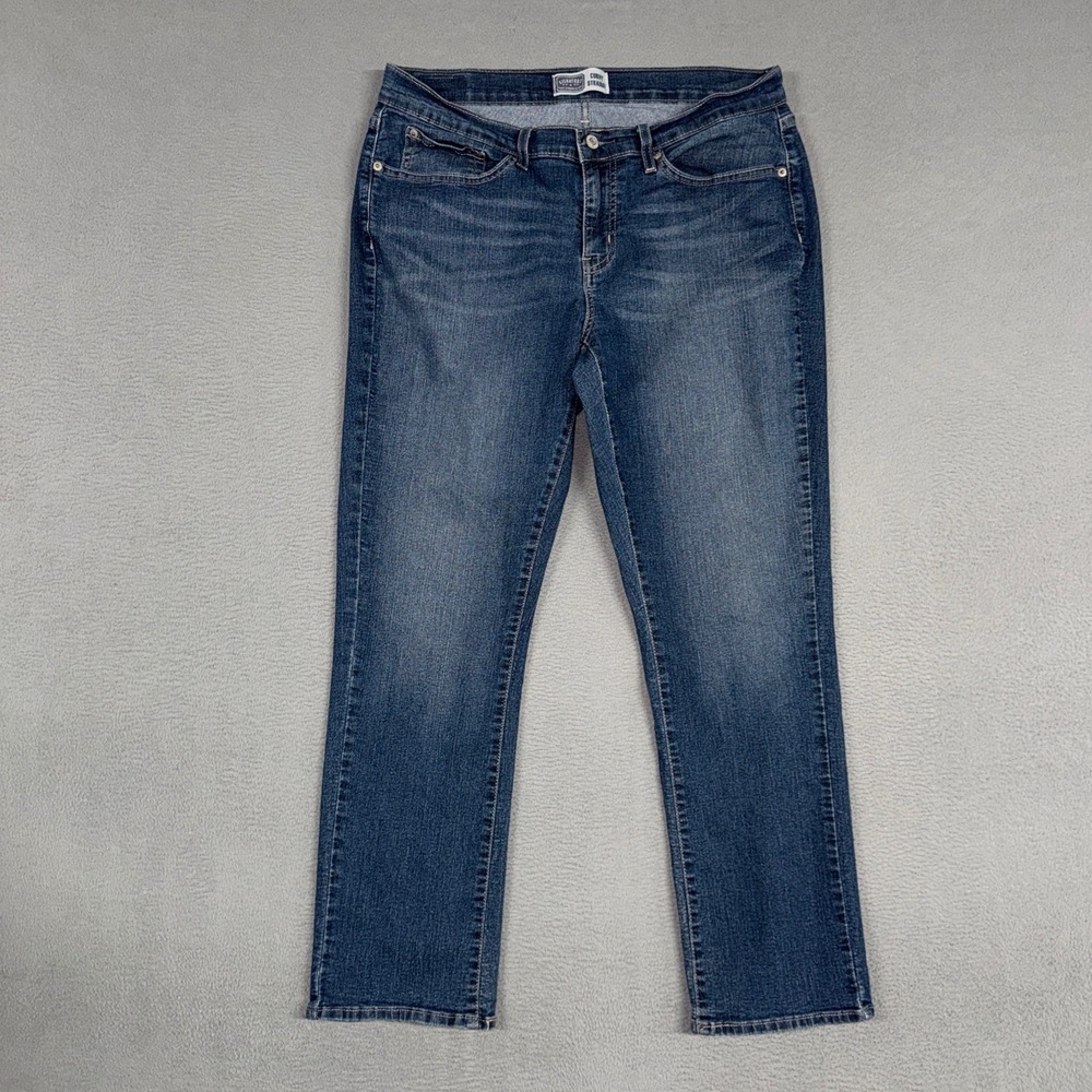 Signature Levi Jeans Womens 12 Blue Curvy Straight Stretch Distressed Denim